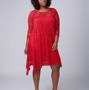3/4 sleeve red lace swing dress